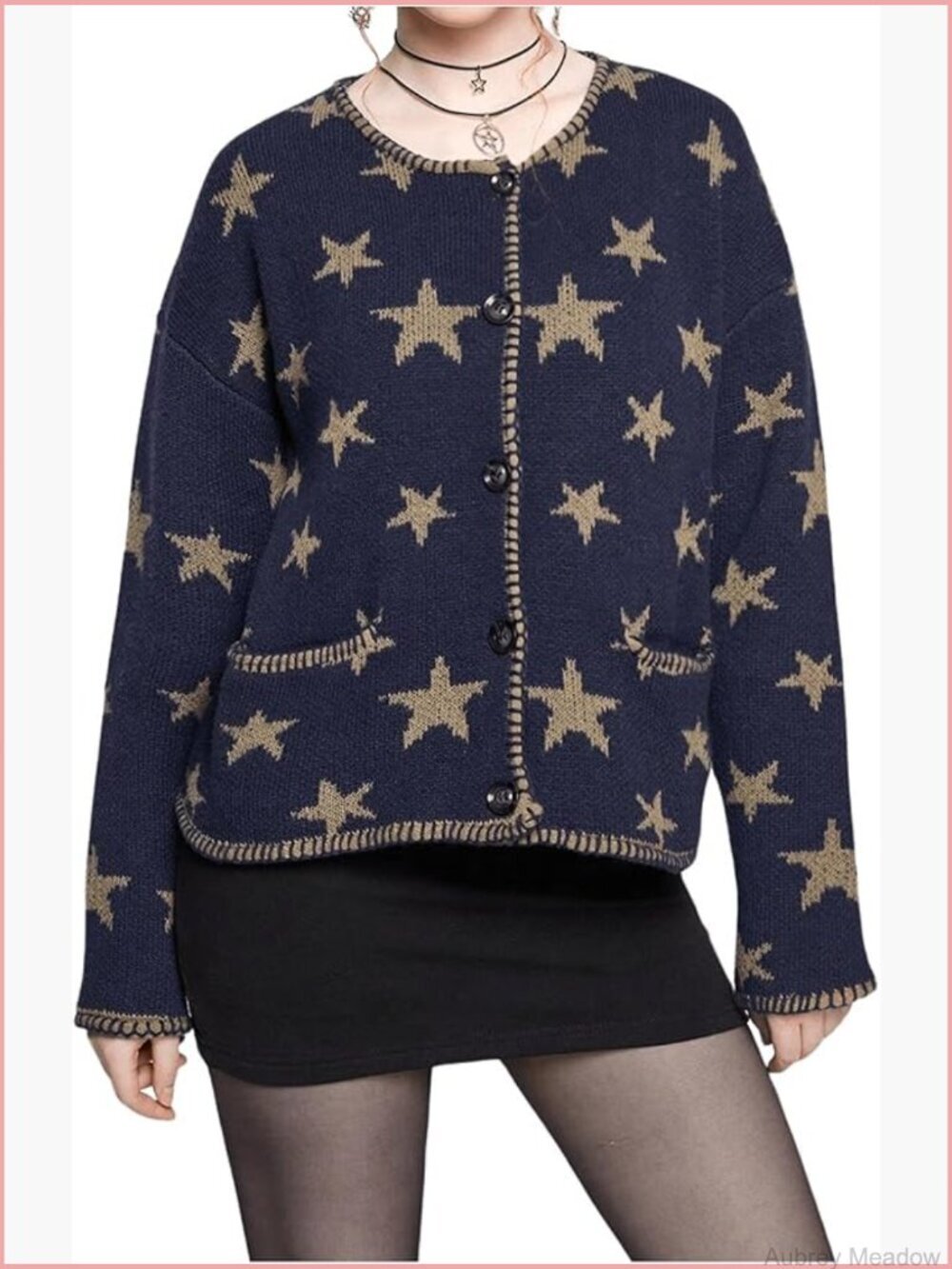 Women's Star Sweater Cardigan Goth Chunky Oversized Button Up with Pockets